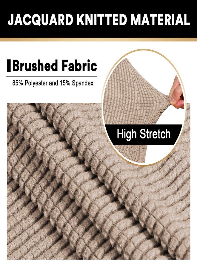 PrinceDeco غطاء عثماني مطاطي، أغطية عثمانية مستطيلة الشكل لغرفة المعيشة، أغطية مطاطية تناسب مسند القدم العثماني، قماش جاكار سميك بنقشة مربعات مع قاعدة مطاطية (مقاس قياسي، لون رملي) - Image 3